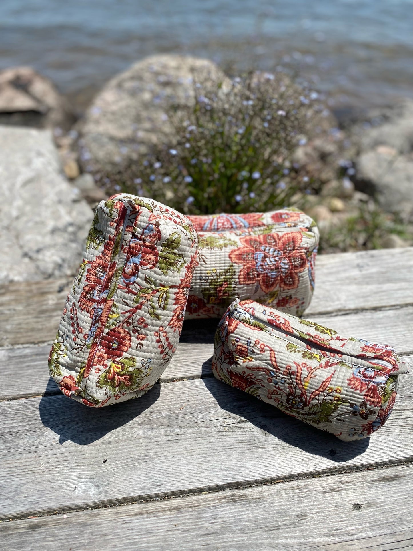 Block-Printed Toiletry Bags (Set of 3) Vintage Floral