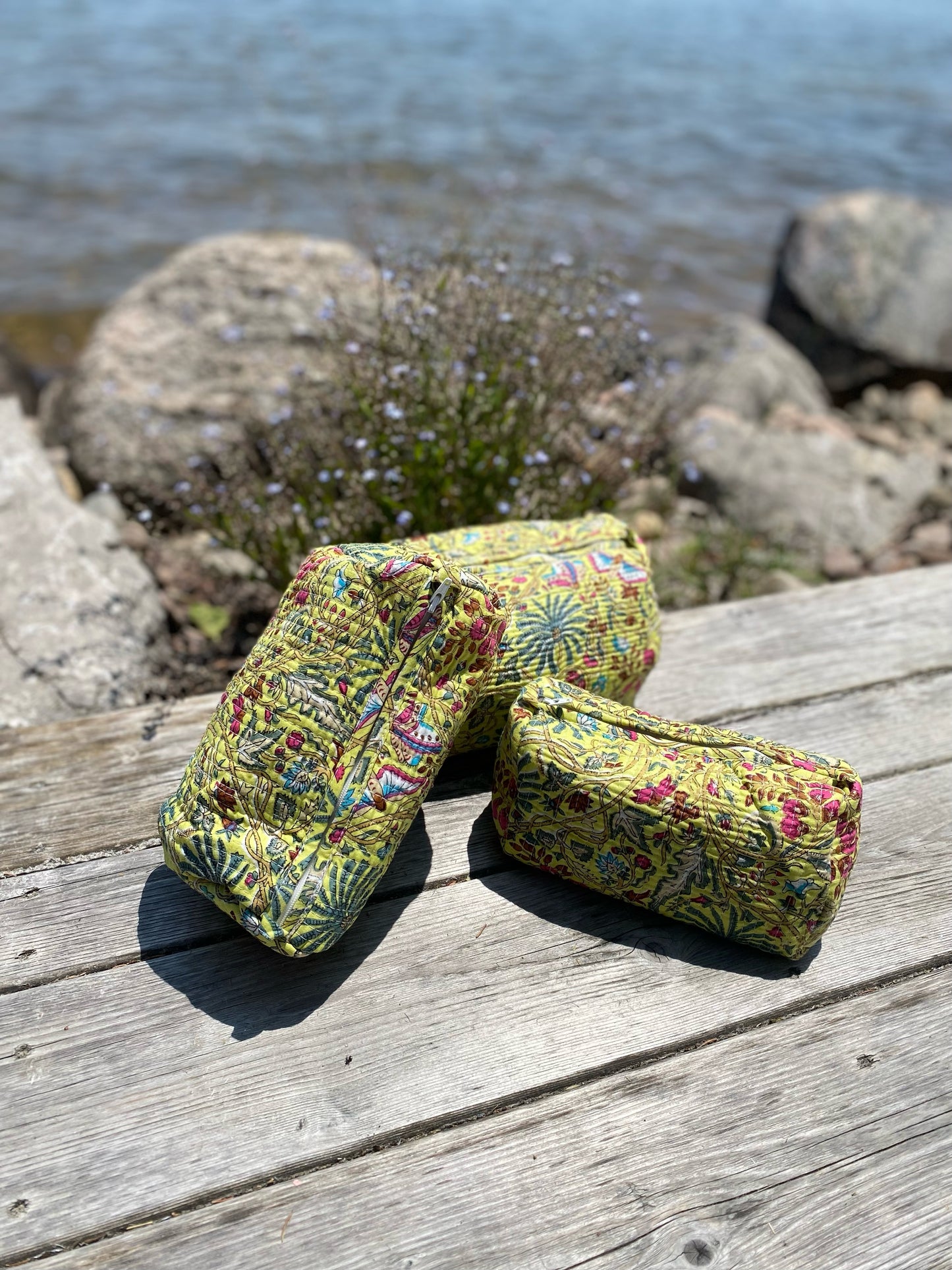 Block-Printed Toiletry Bags (Set of 3) Yellow Butterfly
