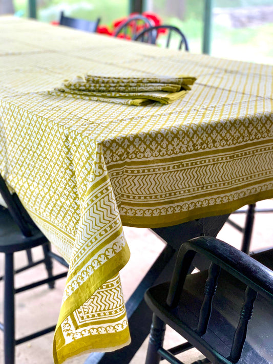 Block Print Tablecloth | Chartreuse - Imli.lifestyle