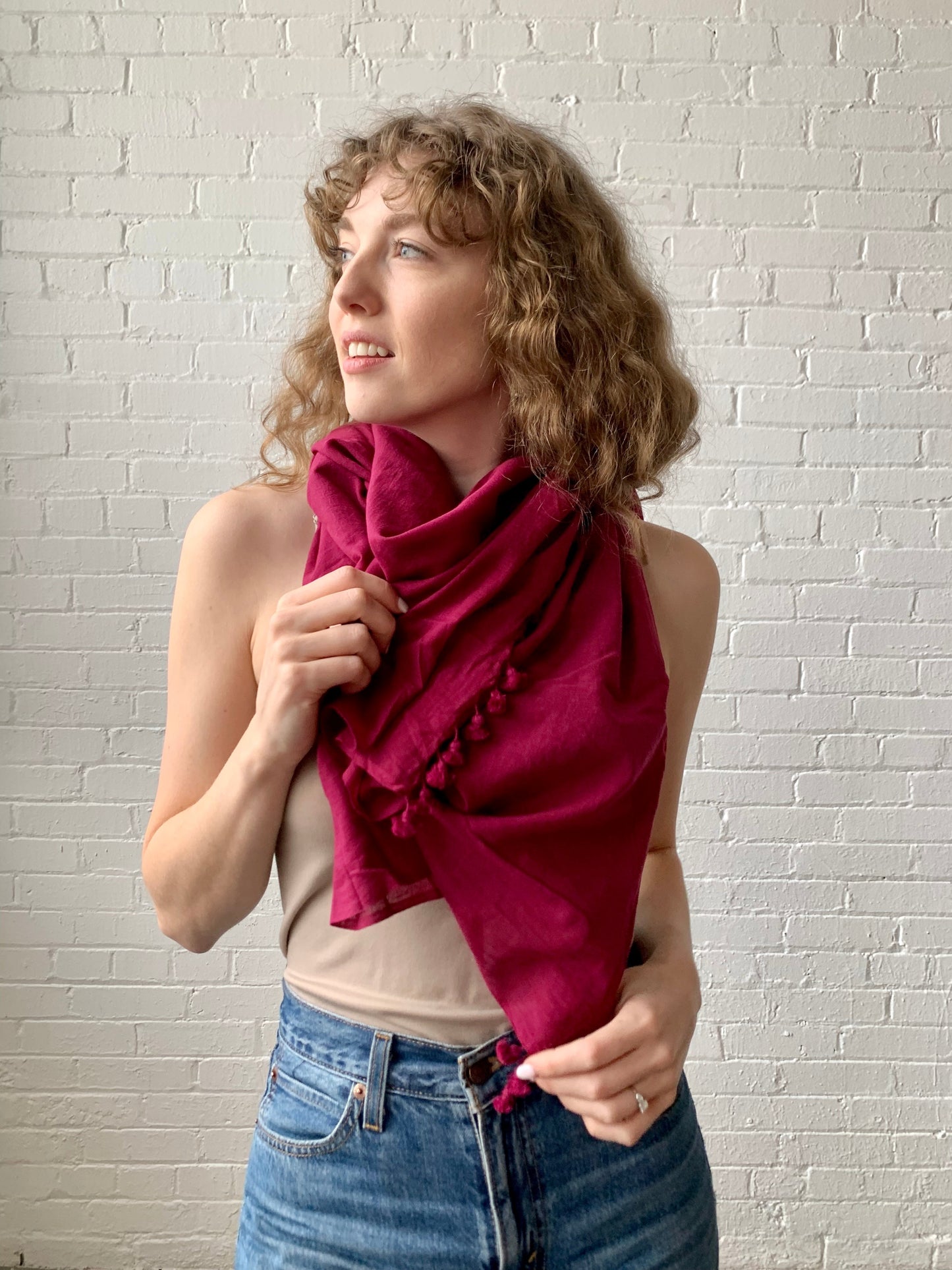Tassel Scarf - Raspberry - Imli.lifestyle