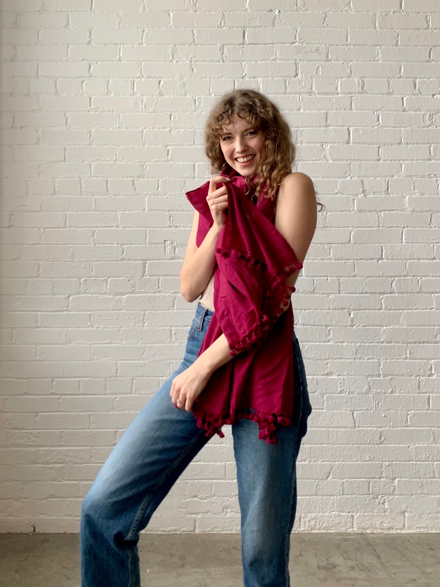 Tassel Scarf - Raspberry - Imli.lifestyle