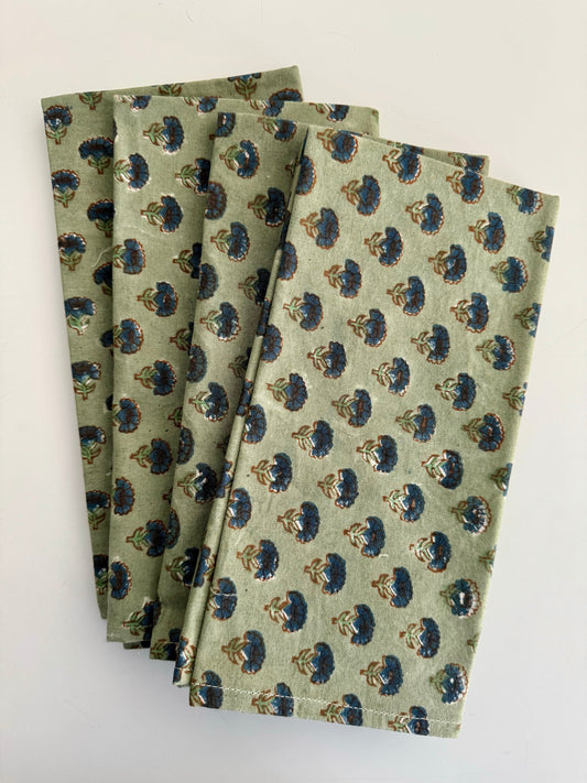 Coconut Block Print Napkins | Green - Imli.lifestyle
