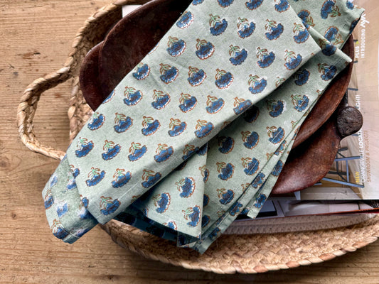 Coconut Block Print Napkins | Green - Imli.lifestyle