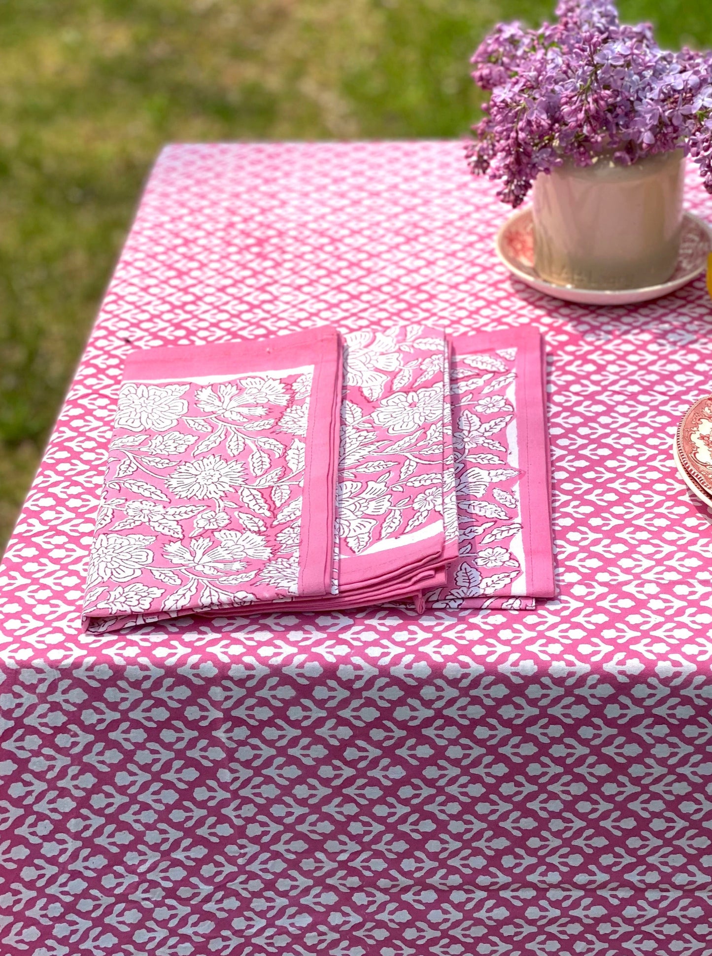 Block Print Cotton Napkins | Pink Floral - Imli.lifestyle