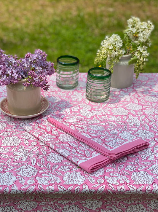 Block Print Cotton Napkins | Pink Floral - Imli.lifestyle