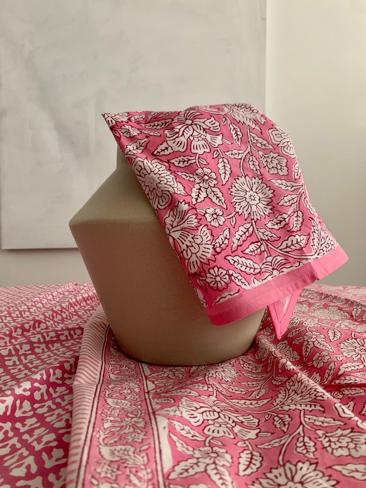 Block Print Cotton Napkins | Pink Floral - Imli.lifestyle