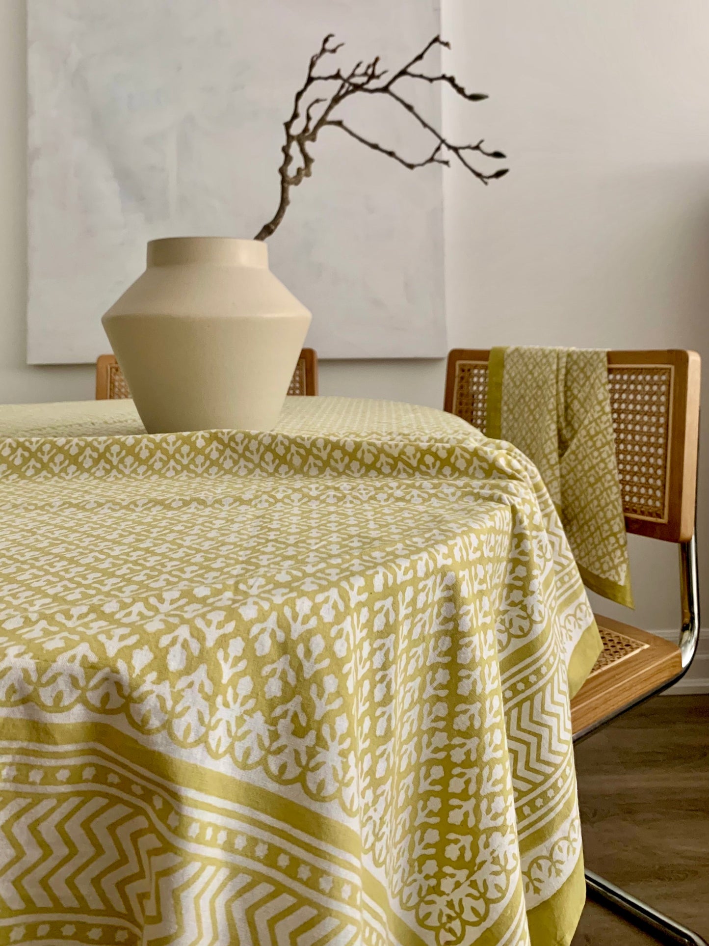 Block Print Tablecloth | Chartreuse - Imli.lifestyle