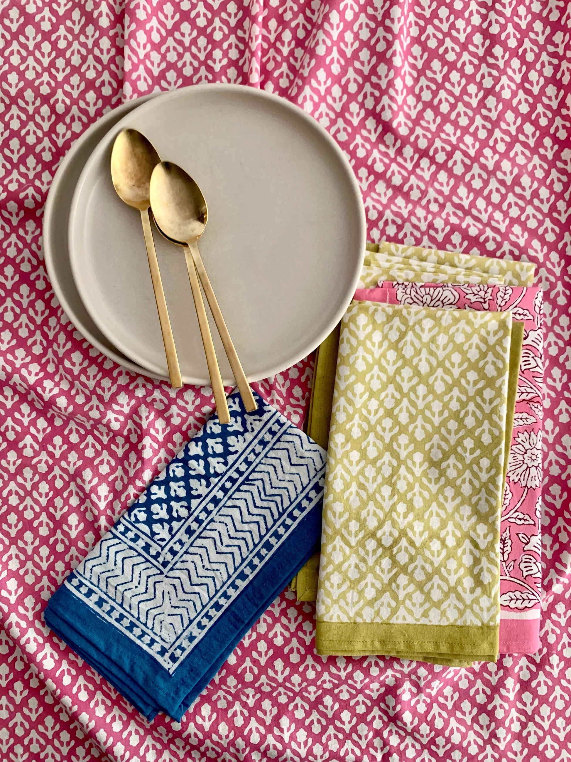 Block Print Tablecloth | Pink - Imli.lifestyle