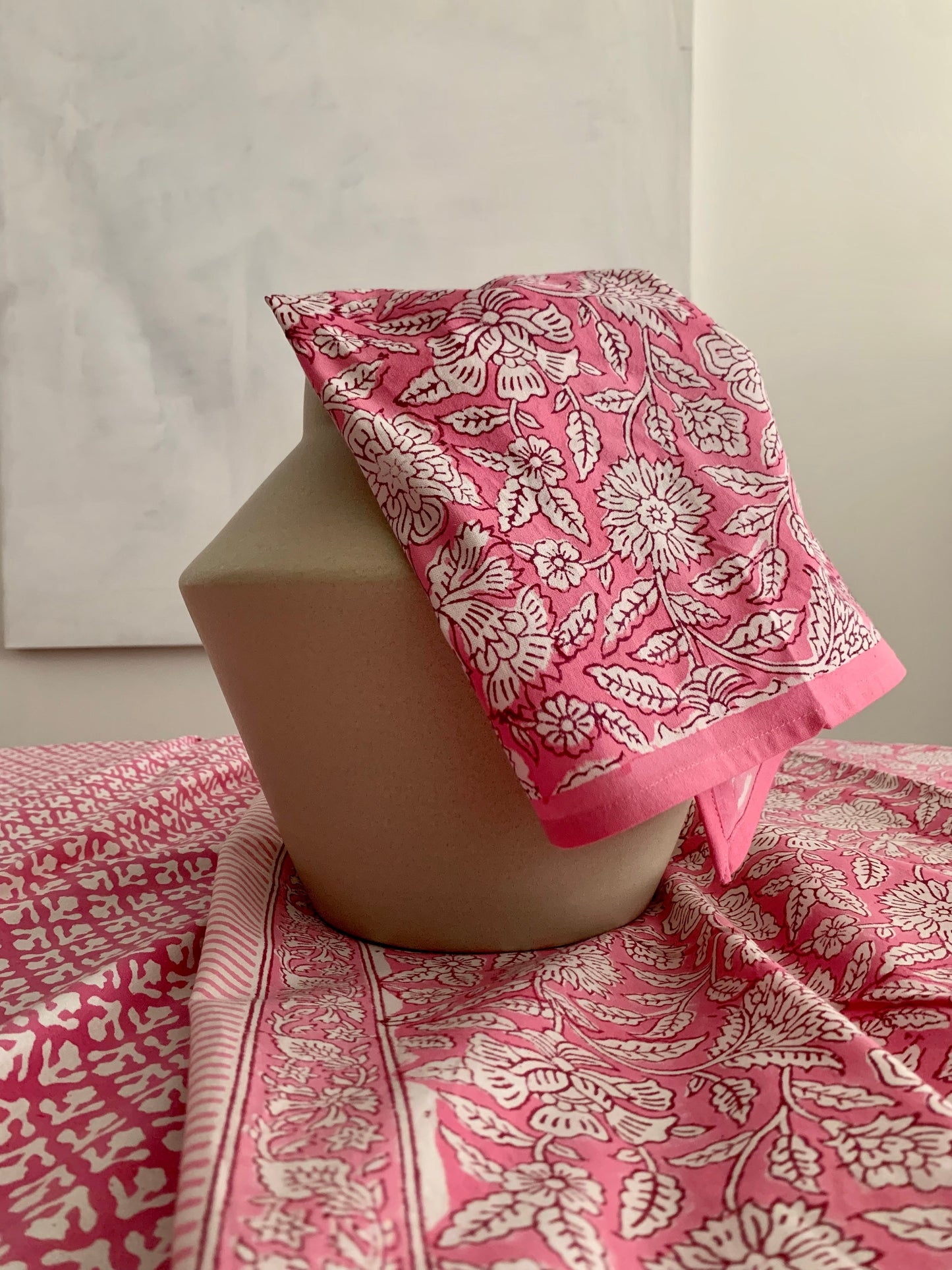 Block Print Tablecloth | Pink Floral - Imli.lifestyle