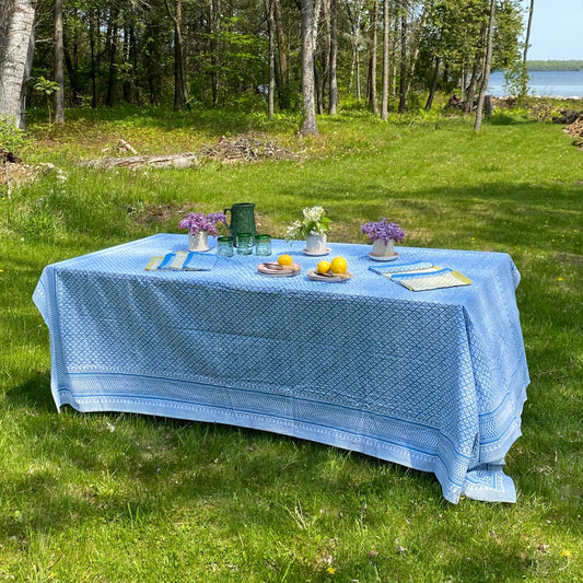 Blue Block Print Tablecloth - Imli.lifestyle