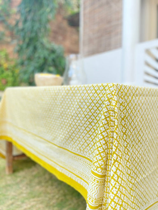 Chartreuse Block Print Tablecloth - Imli.lifestyle